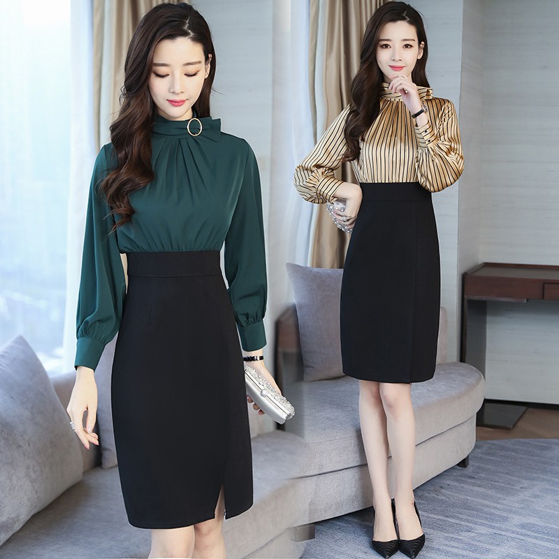 Women Korean Style Slim Fit Sheath Skirt High Waist Midi Dress Office Lady Wear Shopee Malaysia