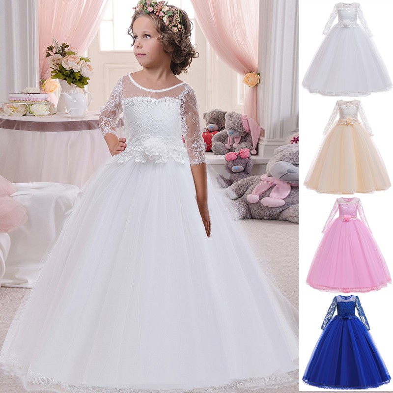 2020 Long Sleeve A Line Girl Party Dress Kids Girls Dress Princess Dress Birthday Bridesmaid Wedding Shopee Malaysia