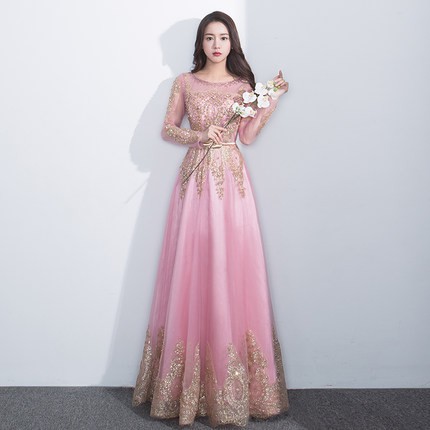 Pastel Pink Dress Long Sleeve Wedding Dress Engagement Dress Maxi Dress Shopee Malaysia