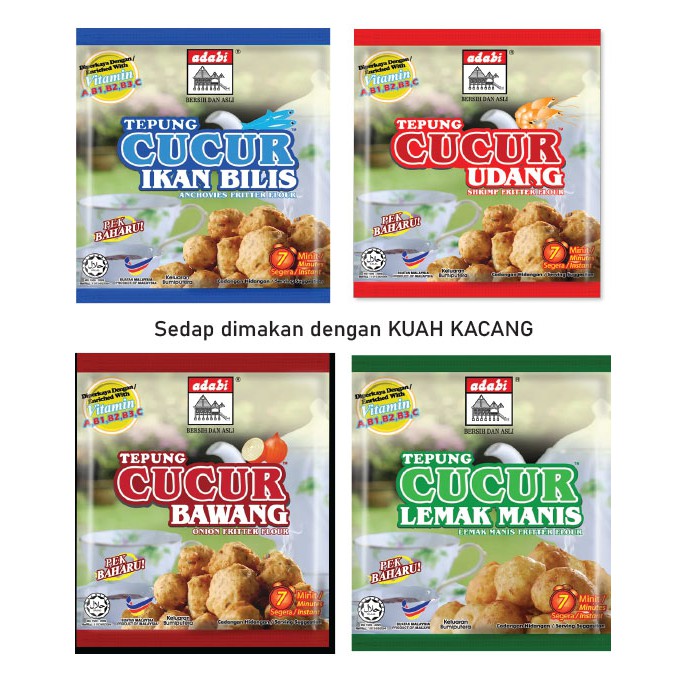 1 sudu besar yis 1 cawan tepung gandum 2 sudu besar gula 2 sudu besar susu pekat secubit garam dan air secukupnya resepi cucur lemak manis adabi 1 sudu . Buy Adabi Tepung Cucur Udang Ikan Bilis Bawang Lemak Manis 200g Seetracker Malaysia