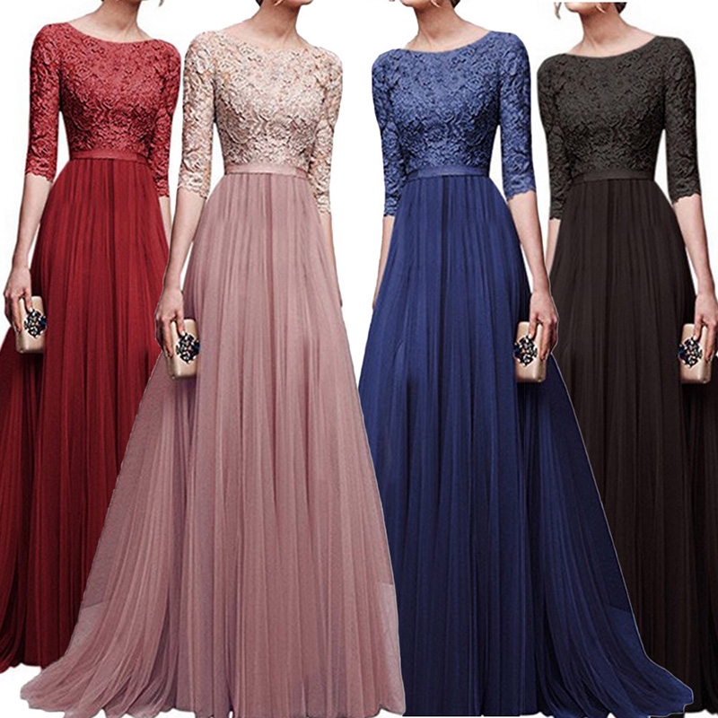 Plus Size Formal Elegant Women Evening Dress Chiffon Lace Long Dresses Wedding Party Annual Dinner Maxi Dresses Shopee Malaysia