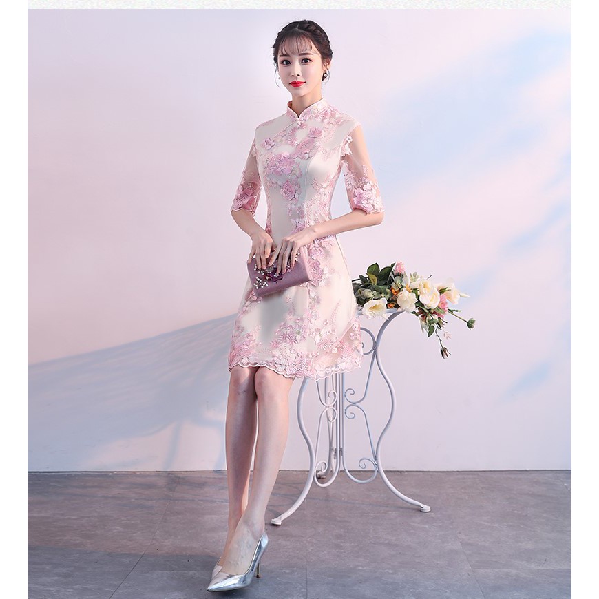 Cheongsam Qipao Evening Dress Gown Dinner Party Cny Short Dress 新款短款旗袍连衣裙 晚礼服