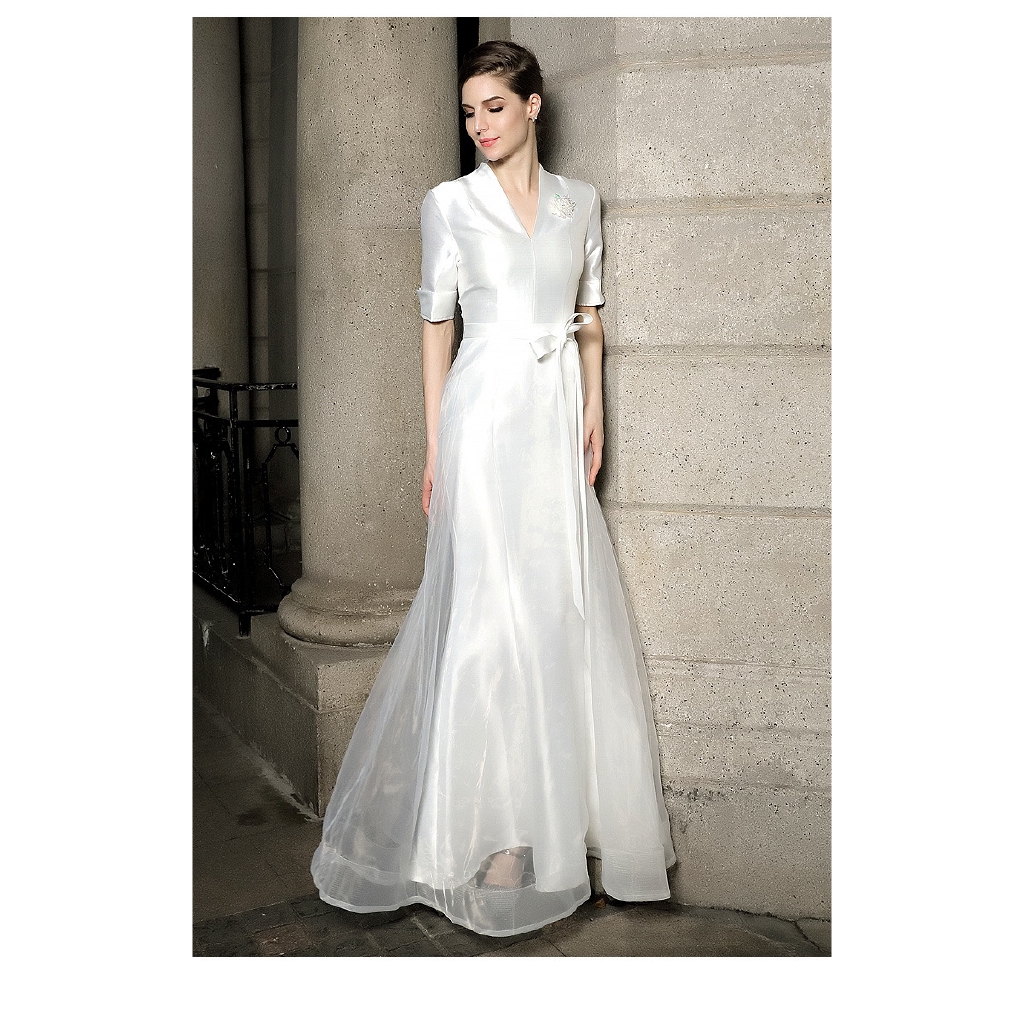 Luxury France Satin White Annual Dinner Evening Dress Muslimah Women Long Noble Bridesmaid Sister Girl Bride Wedding Party Rewards Night Event Jubah Princess Birthday Peformance Maxi Dresses Shopee Malaysia