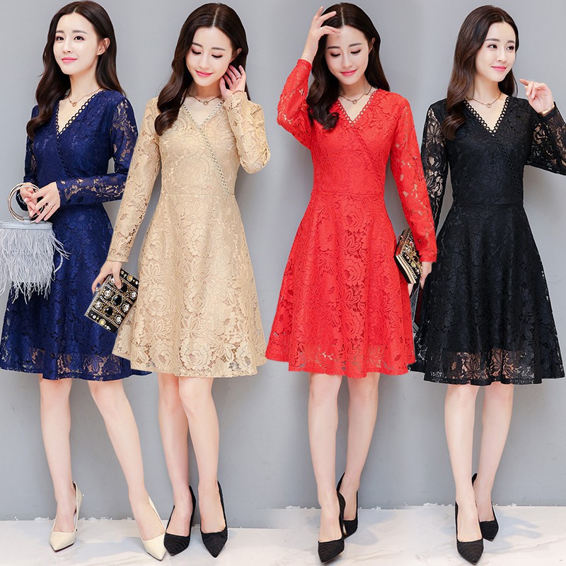 Womens Clothes Korean Fashion Lace Dress Sexy Evening Engagement Lace Dresses Shopee Malaysia
