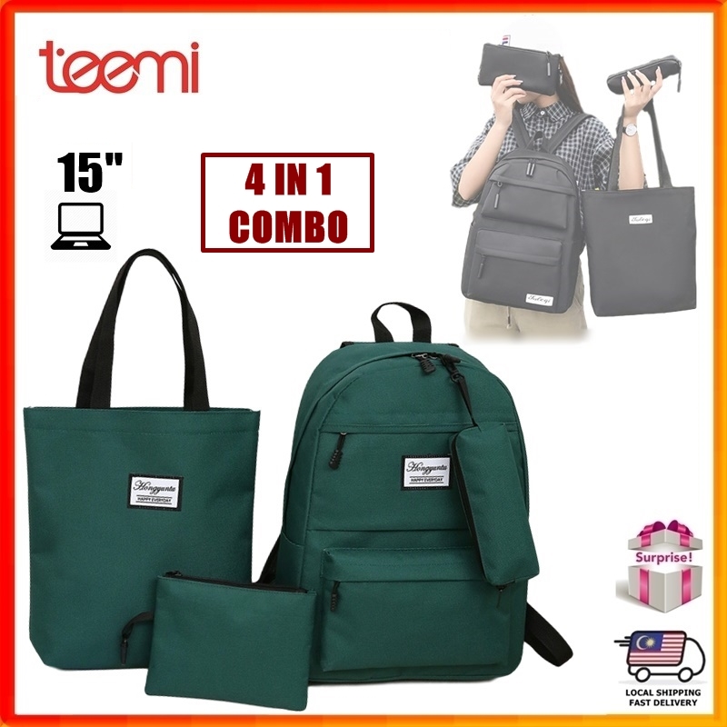 Women 4 In 1 Backpack Combo Tote Bag Small Pouch Soft Pencil Case Sweet Pastel Candy Color Beg Galas Sandang Wanita College Student Teenager Girls Ladies Travel Fashion Casual Bags Shopee Malaysia