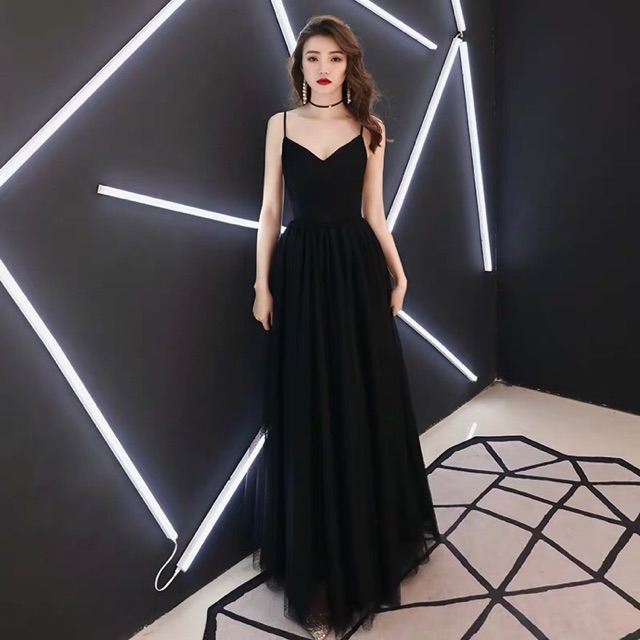 Long Black Dress Black Dinner Dress Elegant Long Dress Shopee Malaysia