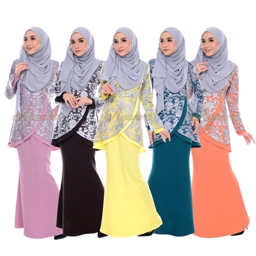 Baju kurung pahang terkini ke pejabat azeera oren . Xxs 3xl Baju Kurung Peplum Lace Silver Amanina Soft Yellow Dark Brown Smokey Purple Oren Carrot Milk Teal Green Raya Shopee Malaysia