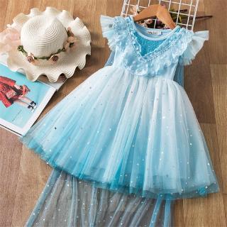 Elsa 2 Girls Dress Birthday Party Dress Blue Sequins Children Girl Clothes Princess Clothing Shopee Malaysia