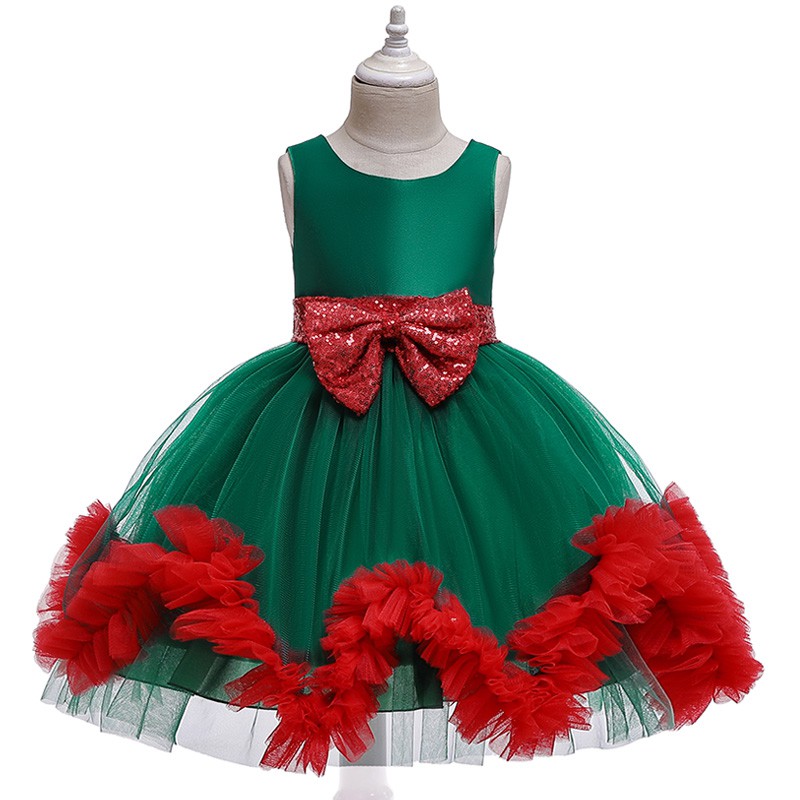 Christmas Party Girl Green Red Princess Dress Kids Knee Length Tutu Dresses Children Costume Xmas Party Clothing Shopee Malaysia