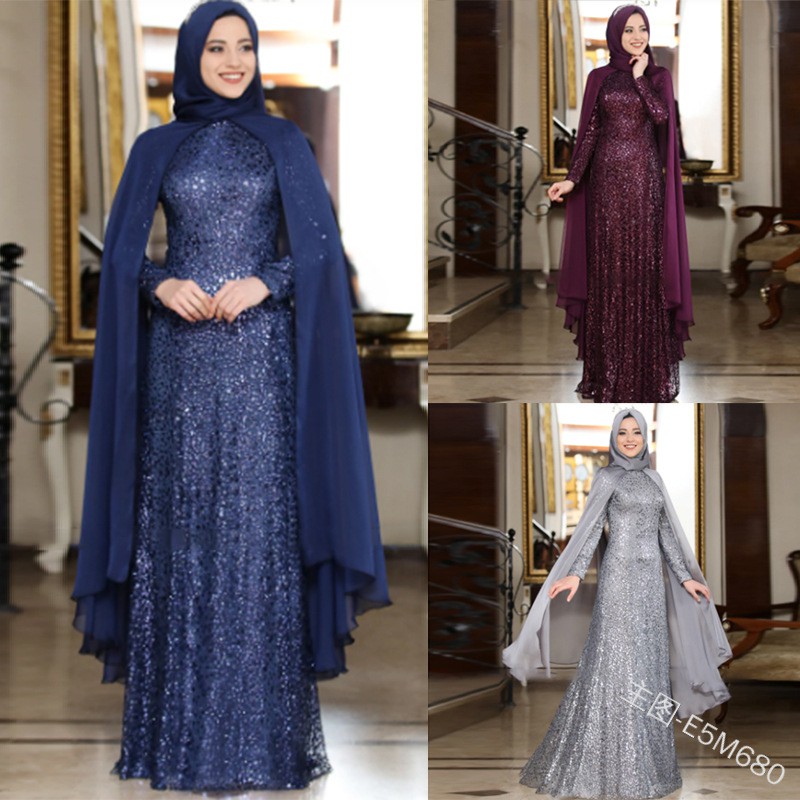 Women S Sequin Muslimah Long Dress Muslim Elegant Party Evening Gown Shopee Malaysia