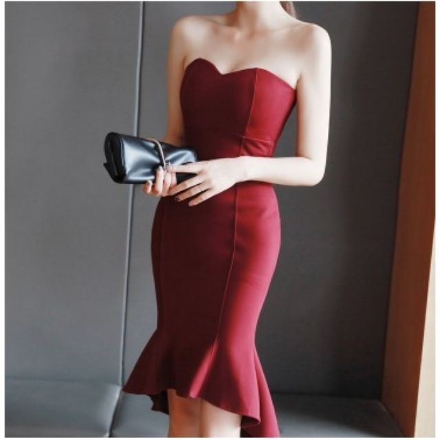 Sexy Fishtail Tube Women S Evening Wedding Dinner Clothing Party Midi Ladies Simple Dresses Red Black Dress Zy002 Shopee Malaysia