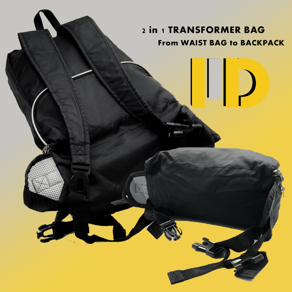 Hiking Backpack 2 In 1 Foldable Waist Bag Backpack Black Md Shopee Malaysia