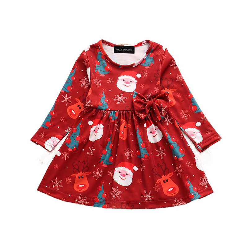Christmas Santa Dress Girl S Cute Long Sleeve Princess Dresses Shopee Malaysia
