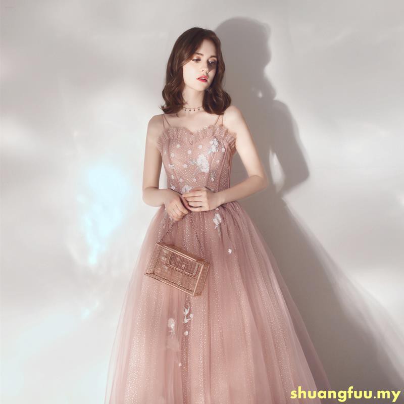 Pink Wedding Dress Halter Dress Bridesmaid Sister Dress Lady Engagement Party Dress New Year Concert Dress Birthday Party Evening Dress Bridal Slim Maxi Gown Shopee Malaysia
