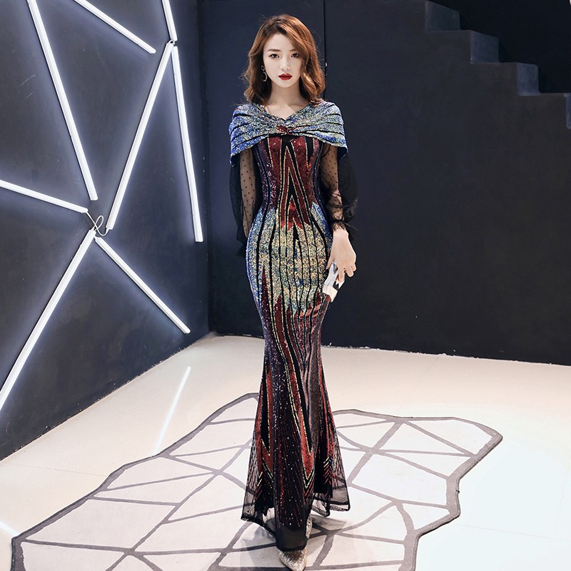 2019 New Red Noble Temperament Long Fishtail Bodycon Dinner Wedding Cloak Dress Women Girl Queen Formal Maxi Dresses Shopee Malaysia
