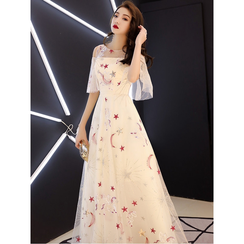 Banquet Korean Simple Evening Dress Women 2020 New Plus Size Long Star Starry Dinner Party Gown Maxi Dresses Shopee Malaysia
