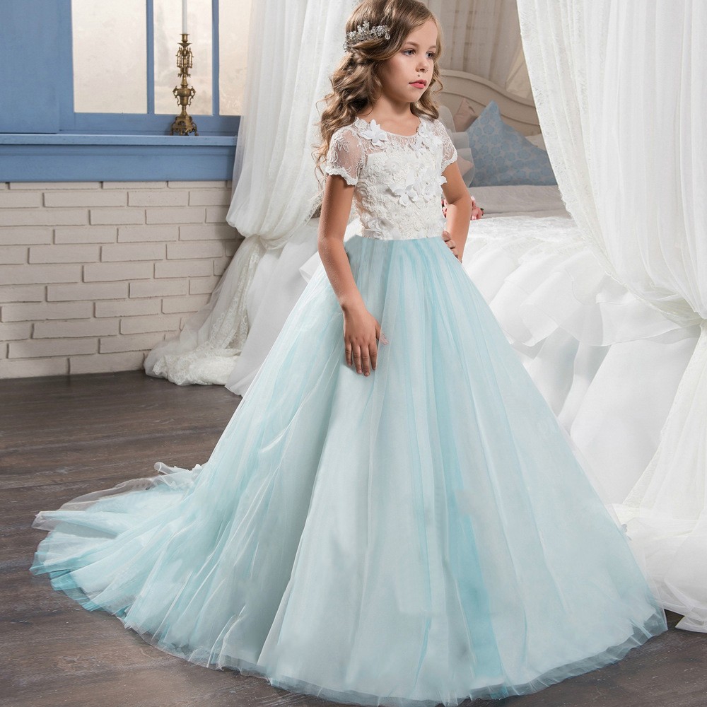 Lace Girl Dress Wedding Long Train Tulle Princess Fancy Gown Shopee Malaysia