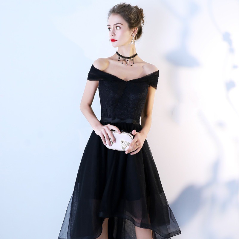 Available Black Dress Women S Short Thin Banquet Dinner Korean Party Birthday Party Dress Shopee Malaysia