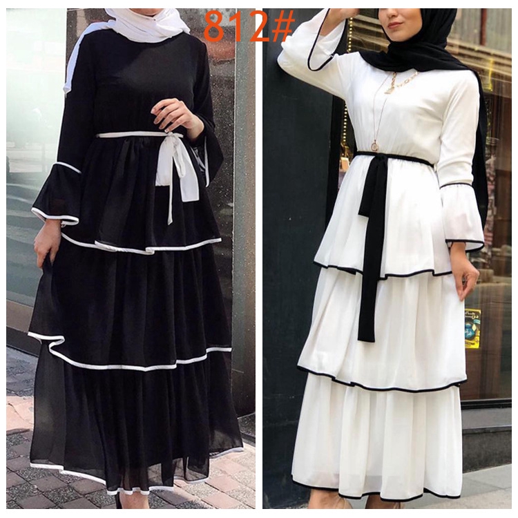 Muslim Women Moden Cake Dinner Dress High Waist Long Sleeve Plus Size Muslimah Girl Party Evening Causal Maxi Dress Shopee Malaysia