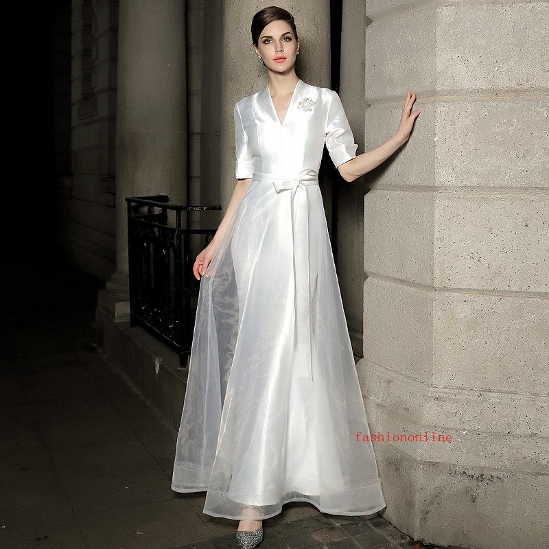 Luxury France Satin White Annual Dinner Evening Dress Muslimah Women Long Noble Bridesmaid Sister Girl Bride Wedding Party Rewards Night Event Jubah Princess Birthday Peformance Maxi Dresses Shopee Malaysia