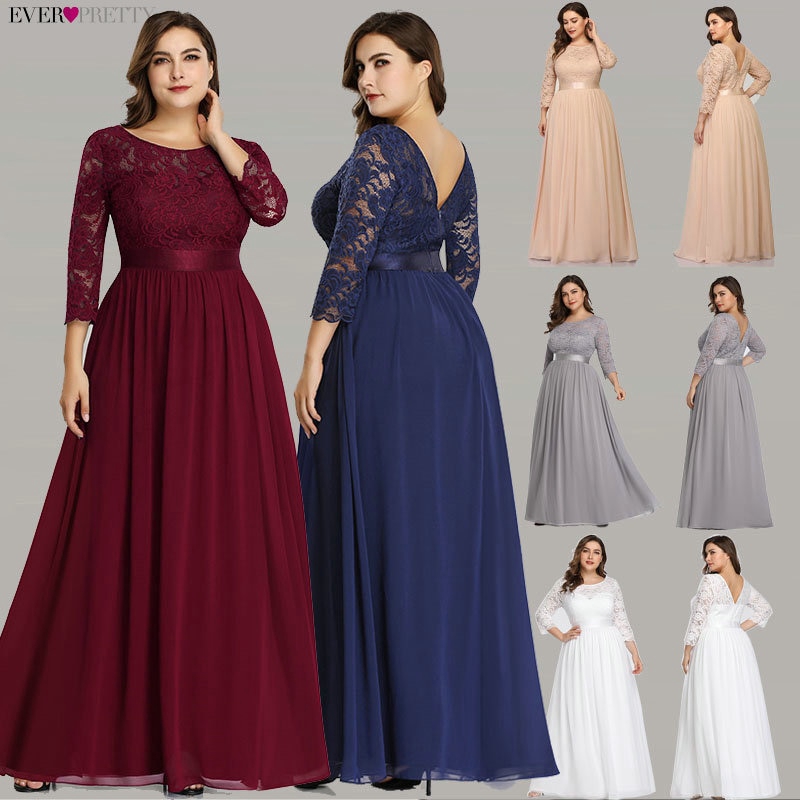 Ever Pretty Plus Size Evening Dresses Maxi Elegant Long Sleeve Lace Chiffon Navy Blue Wedding Guest Dresses White 7412 Shopee Malaysia