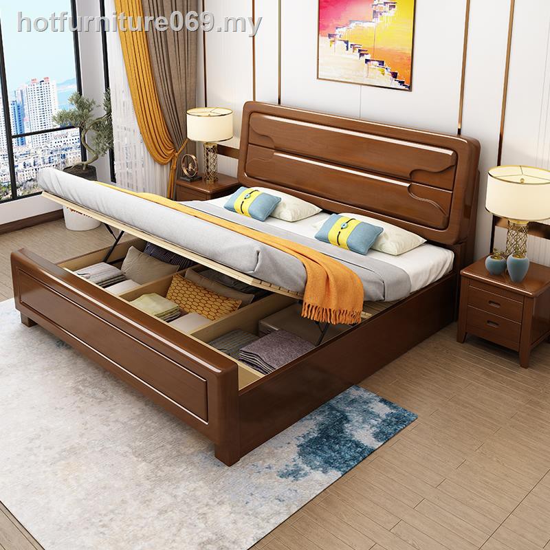 Solid Wooden Bed With Drawers Double 1 8 Meters 1 5 1 2 Children Single Modern Chinese Style Bedroom The Marital Shopee Malaysia