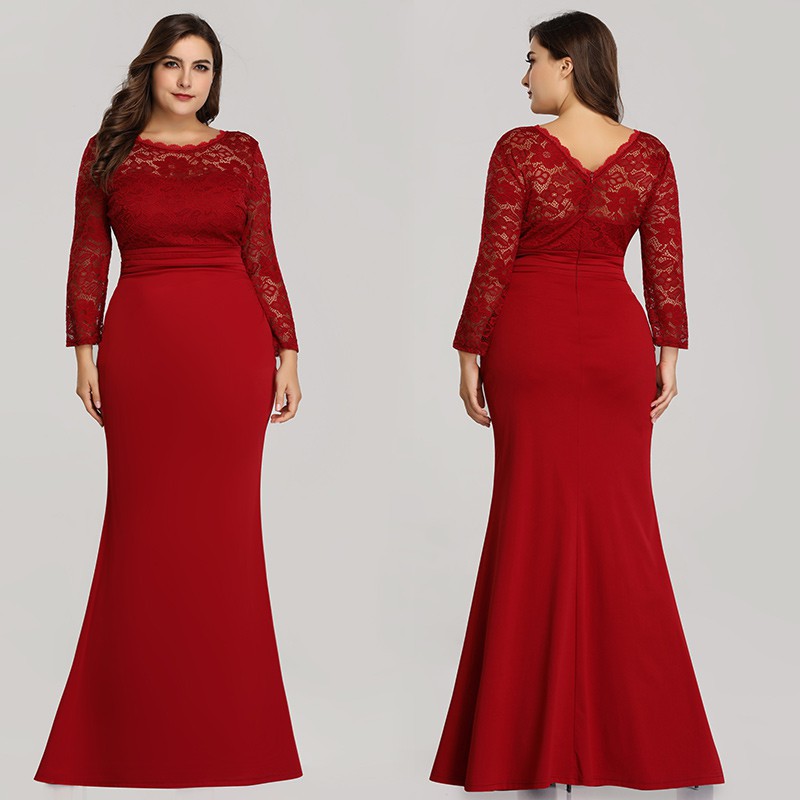 Lace Long Sleeve Mermaid Plus Size Evening Gown Party Dinner Maxi Dress 7668 Shopee Malaysia