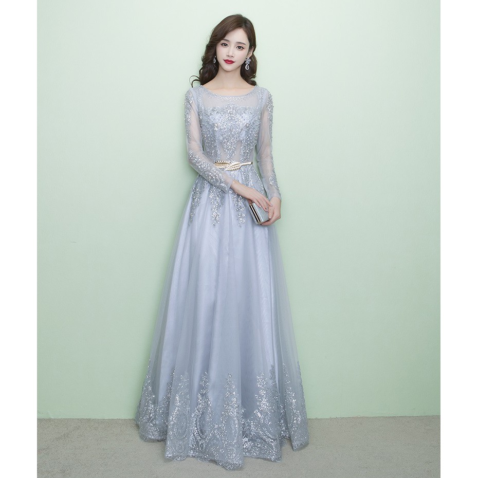 New Elegant Long Lace Bride Wedding Dress Women Bridesmaid Dinner Party Dresses Shopee Malaysia