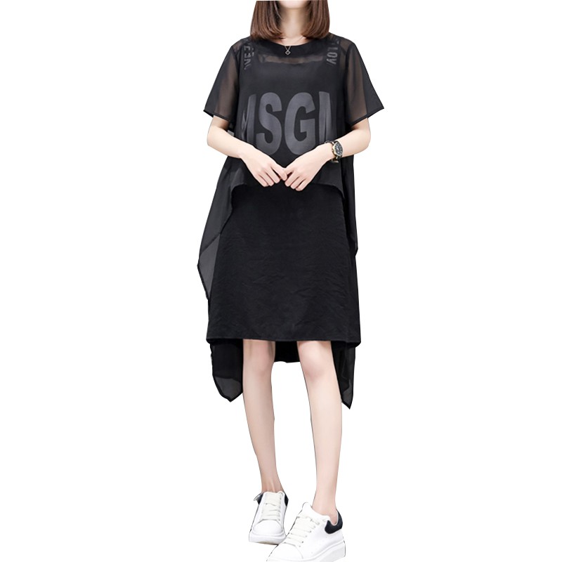 2019 Summer New Women S Big Size Air Set Fat Mm Slim Tummy Dress Chiffon Shirt Two Piece Shopee Malaysia