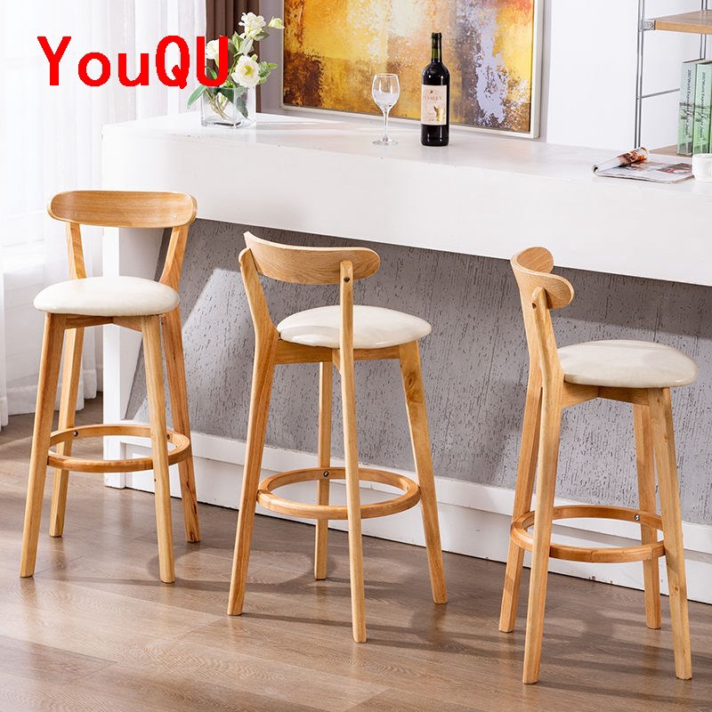 Nordic Bar Chair Solid Wood High Stool Home Backrest Bar Stool Modern Minimalist Bar Chair Front Desk Stool Shopee Malaysia
