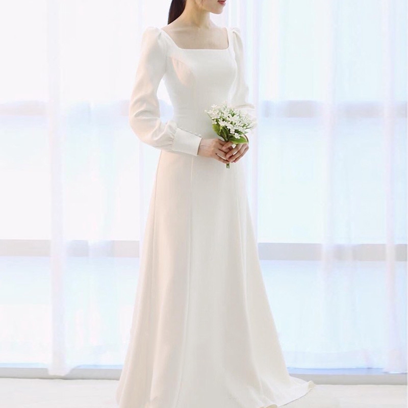 French Light Wedding Dress 2020 New Long Sleeved White Evening Dress Satin Simple Sen Department Super Fairy Out Yarn Travel Qs85 Shopee Malaysia