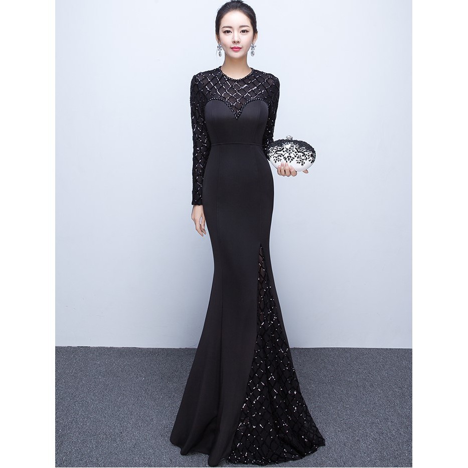 Black Long Sleeve Mermaid Fish Tail Dinner Prom Costume Muslimah Dress Gown Shopee Malaysia