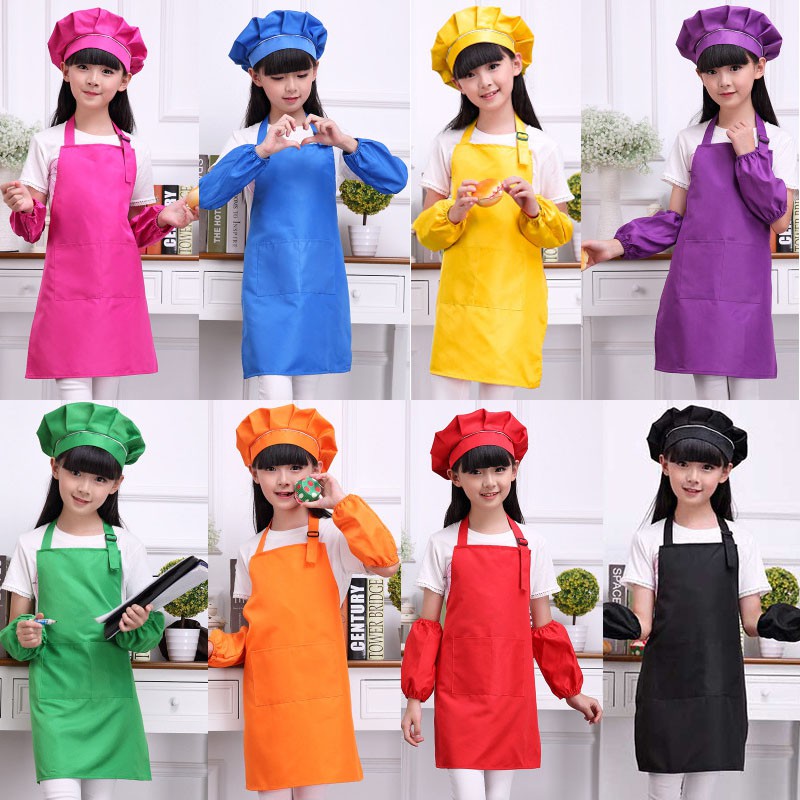 Kids Apron Plain Chefs Kindergarten Baby Baking Cooking Painting Tablier Shopee Malaysia