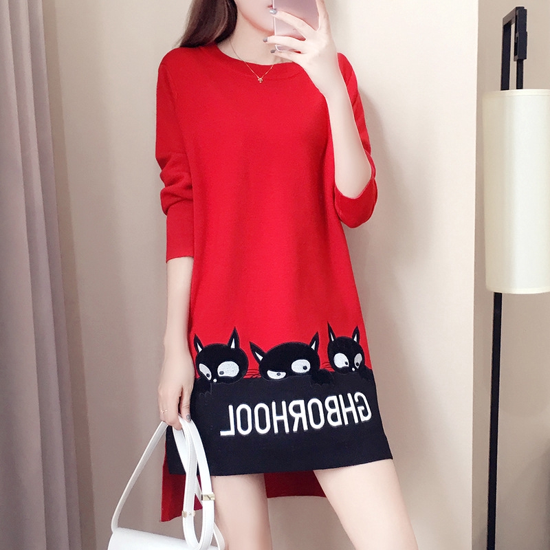 Cny Women Red Dress Chinese New Year Midi Dress Plus Size Knitted Long Sleeves Shopee Malaysia