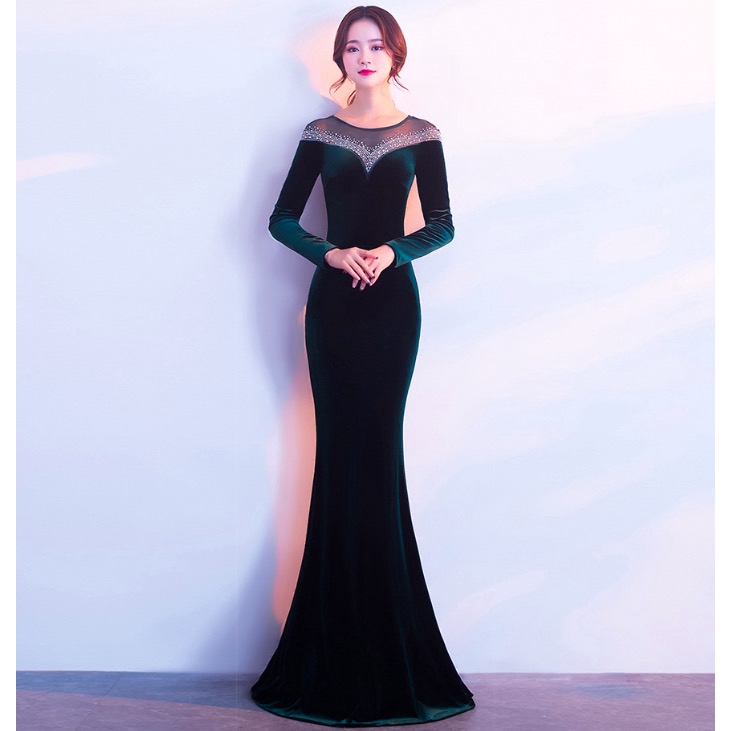Velvet Formal Dress Vintage Elegant Women Girl Long Dinner Party Maxi Dresses Shopee Malaysia