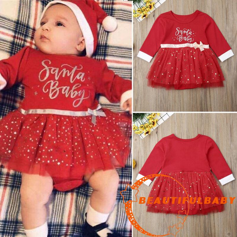 Bღbღ2019 Christmas Newborn Infant Baby Girl Red Dress Long Sleeve Bow Sequins Shopee Malaysia