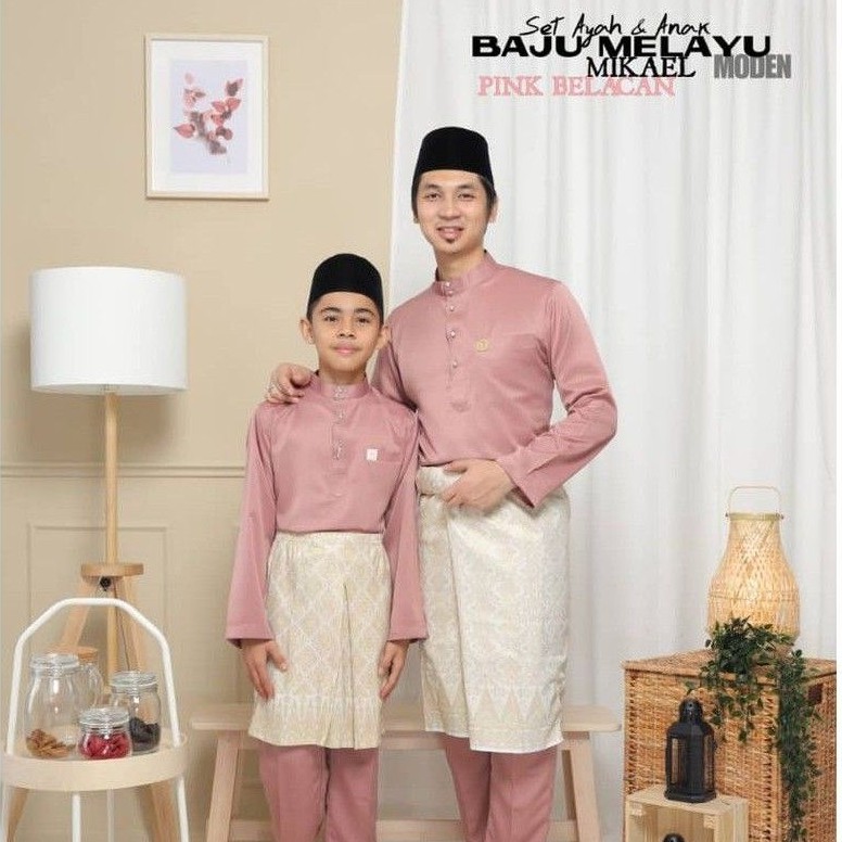 Satin linen (kain sejuk) warna : Baju Melayu Regular Slimfit Mikael Pink Belacan Shopee Malaysia