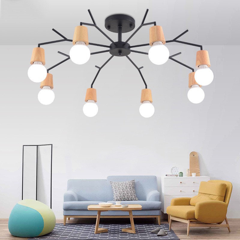 3 5 8 Lights Industrial Pendant Lamps Natural Vintage Wooden Chandelier Ceiling Light Solid Wooden Style Bedroom Shopee Malaysia