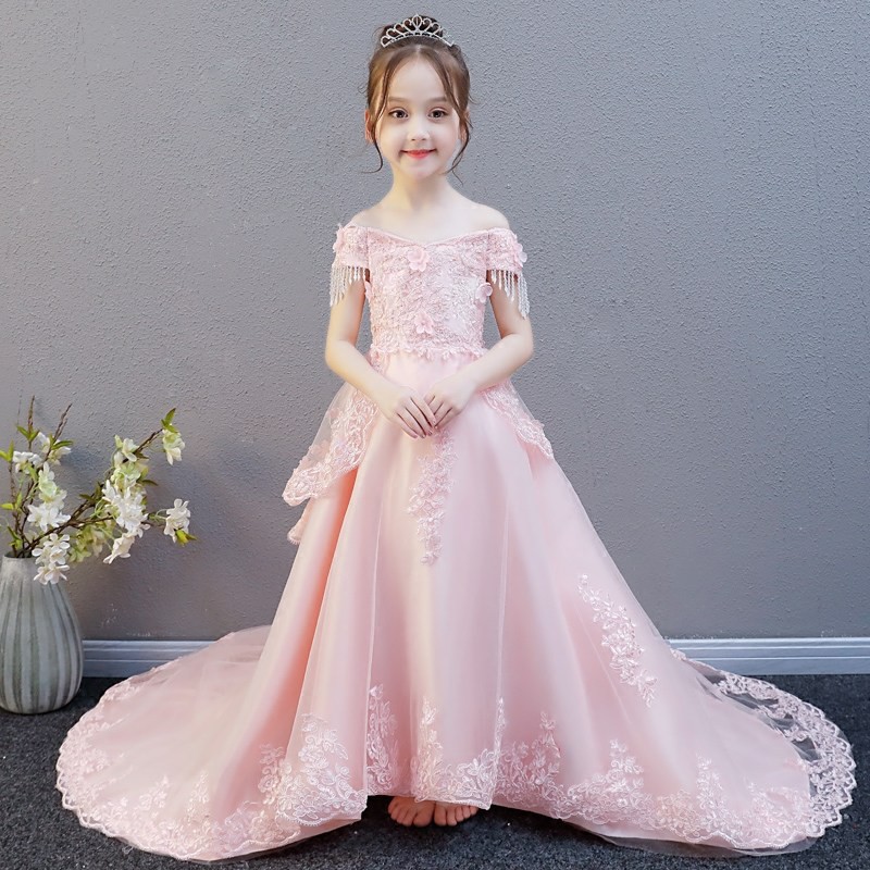 Music Festival Performance Dress Maxi Dress Kids Pink Trailing Dress Evening Gown Wedding Flower Girl Bridesmaid S Gown Shopee Malaysia