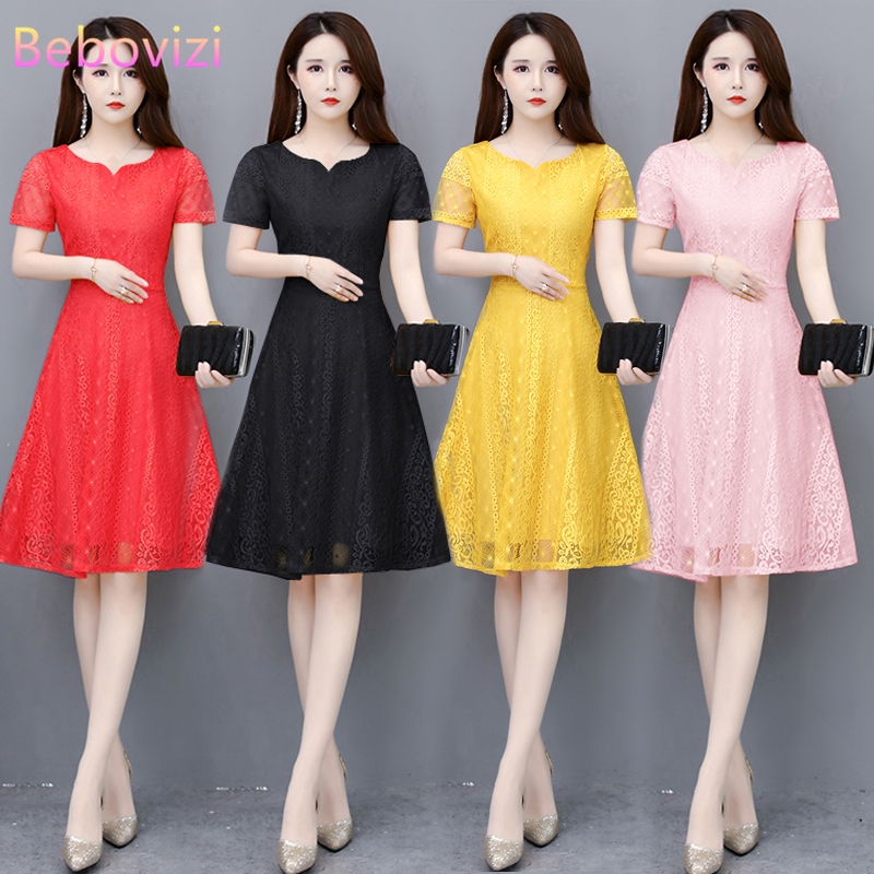 5xl Plus Size Lace Midi Dresses Ins Summer Chic Korean Fashion Women Dinner Birthday Party Dress Shopee Malaysia