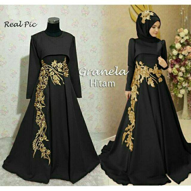 Po Muslimah Granela Maxi Party Long Sleeve Dress Pink Turquoise Black Gold Nude Shopee Malaysia