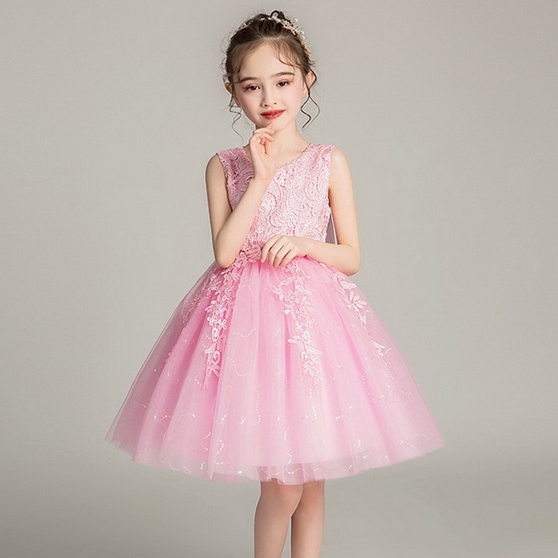 Flower Girls Lace Dress For Wedding Kids Sleeveless Princess Party Dresses Christmas Children Short Birthday Dress For Girls 3 14y Shopee Malaysia