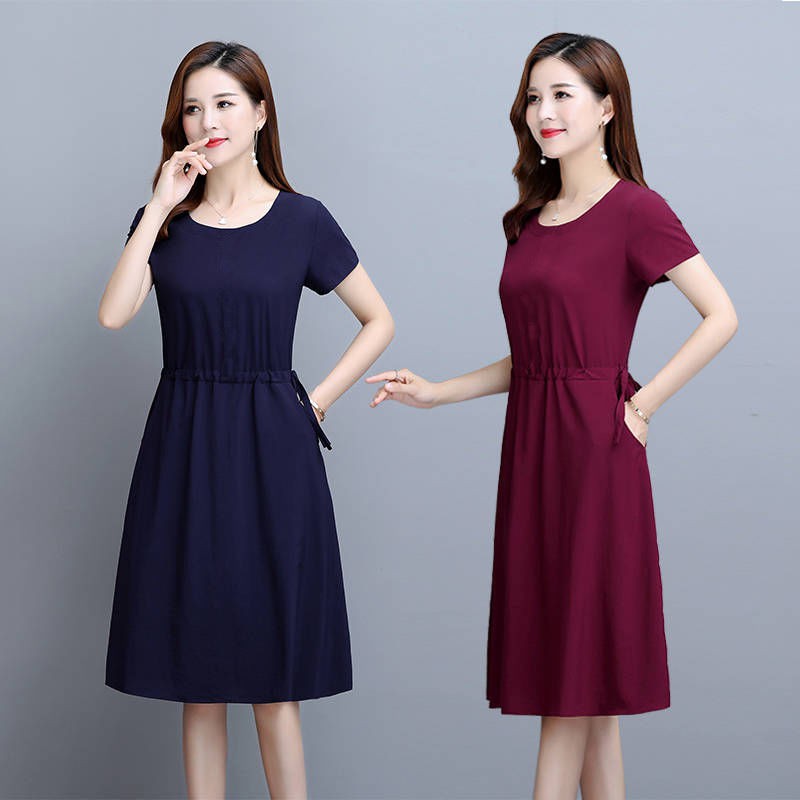 Micro Fat Mm Big Size Shade Tummy Appears Thin Round Collar Dress Solid Color Waist Length Style Summer Loose Midi Skir Shopee Malaysia
