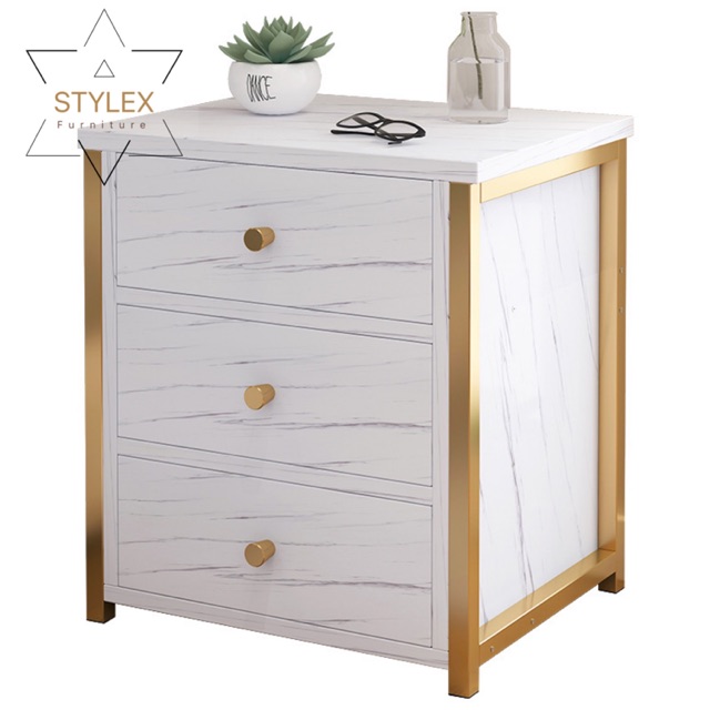 Malaysia Marbling Design Solid Wood Golden Modern Style Simple Bedside Table With Drawer Nordic Bedroom Bedside Shopee Malaysia