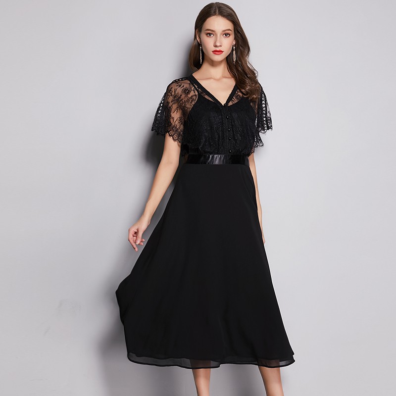 Large Size Women S New Sexy V Neck Lace Dress For Summer Wear In 2019 Shopee Malaysia