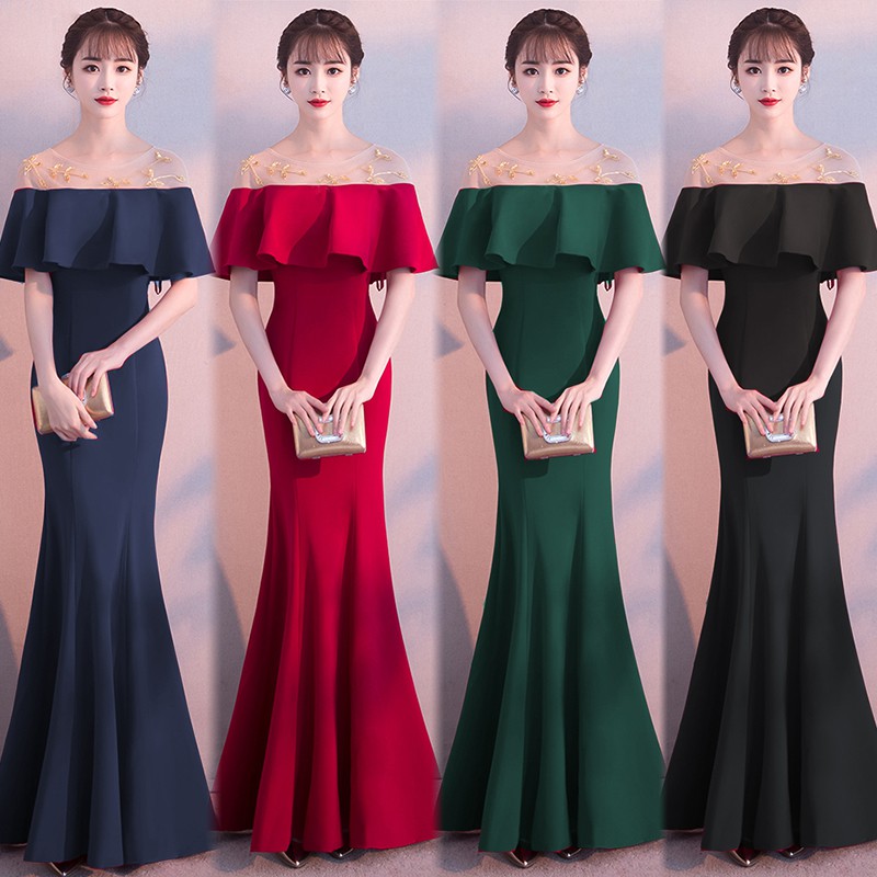 Women Elegant Off Shoulder Maxi Dress Simple Look Wedding Prom Dinner Dresses Shopee Malaysia