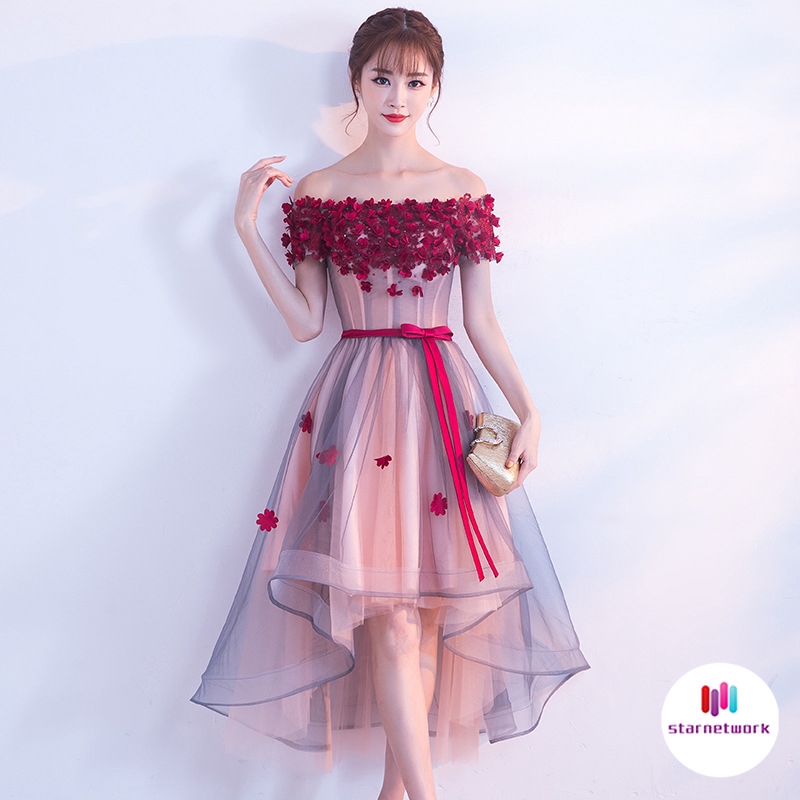 Dress Small Evening Dress Skirt Engagement Party Word Shoulder Bride Toast Cloth Shopee Malaysia