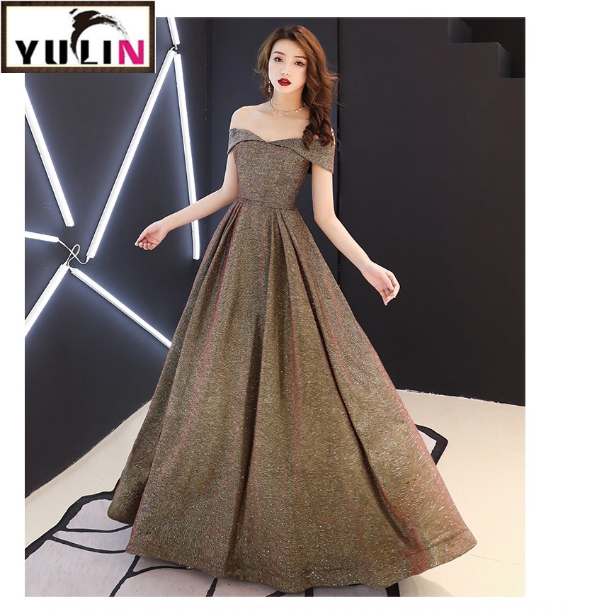 Women Off Shoulder Elegant Maxi Dress Wedding Dinner Gown Dresses Shopee Malaysia