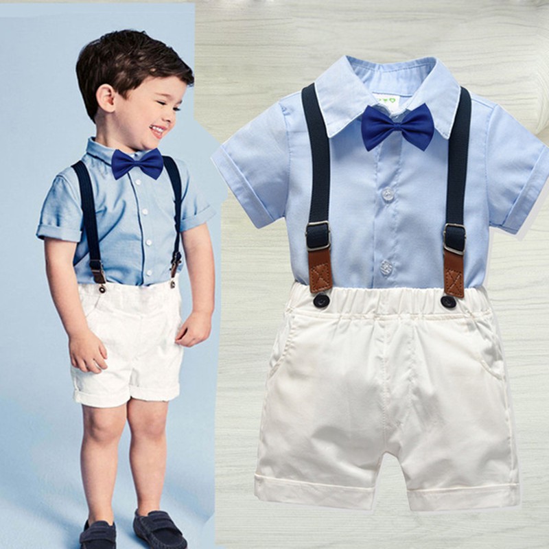 Kids Boys Summer Suits For Birthday Baby Boys Pure Cotton Shirt And Shorts Set Children Clothes Shopee Malaysia