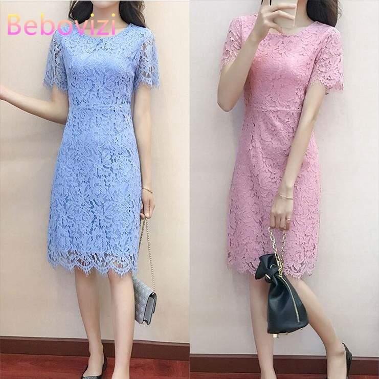5 Colours Lace Women Slim Midi Dresses Korean Fashion Female Dinner Party Dress Shopee Malaysia